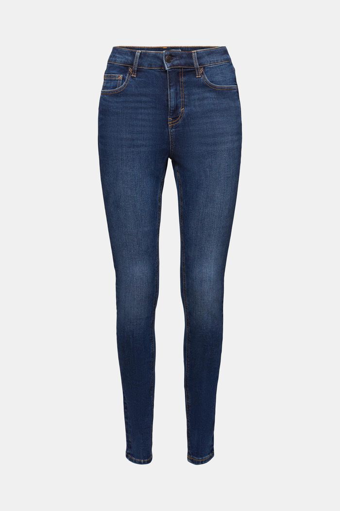 Skinny Jeans mit hohem Bund, BLUE DARK WASHED, detail image number 7